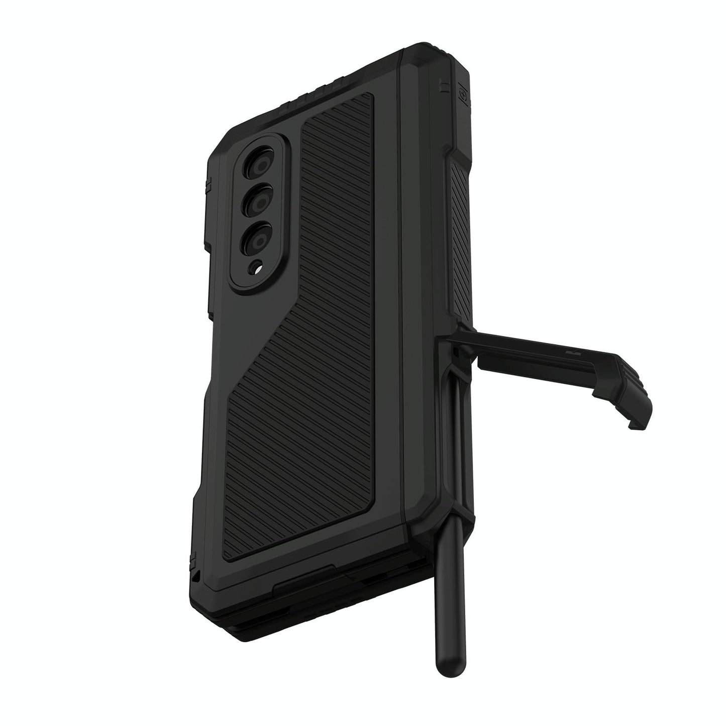 For Samsung Galaxy Z Fold4 5G Waterproof Metal Phone Case With Folding Holder - Black