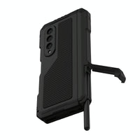 For Samsung Galaxy Z Fold4 5G Waterproof Metal Phone Case With Folding Holder - Black