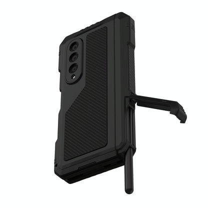 For Samsung Galaxy Z Fold4 5G Waterproof Metal Phone Case With Folding Holder - Black