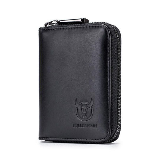 Men'S Leather Card Holder Casual Driver License Wallet - Black
