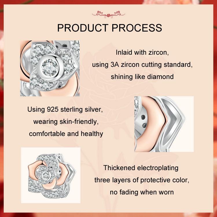 925 Sterling Silver Rose Gold Shining Rose Beads