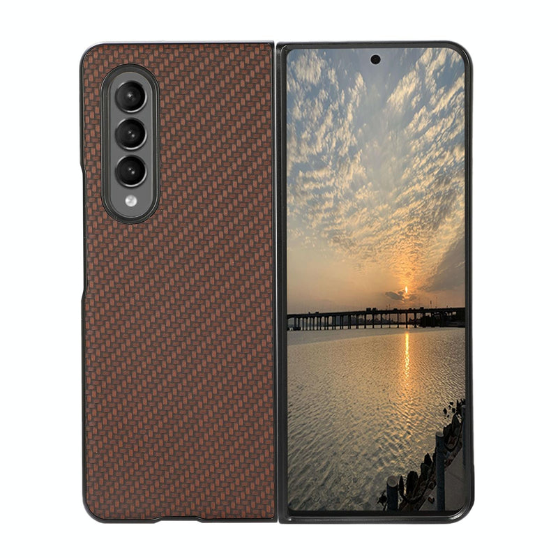 For Samsung Galaxy z Fold4 5G Carbon Fiber Texture Leather Phone Case - Pu Material - Black