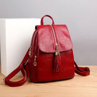 Leather Travel Backpack - Anti-theft Compact - Red