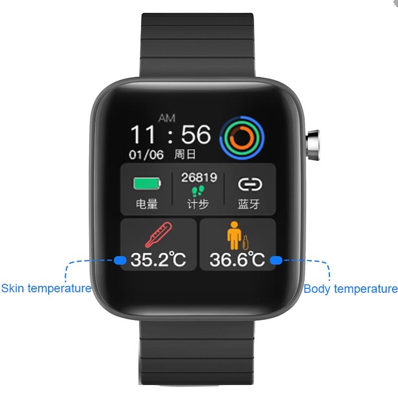 1.54 Inch Body Temperature Monitoring Smart Watch With Flashlight Function Black