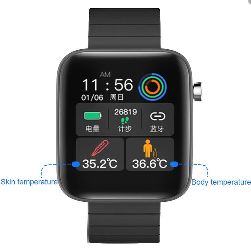 1.54 Inch Body Temperature Monitoring Smart Watch With Flashlight Function Black