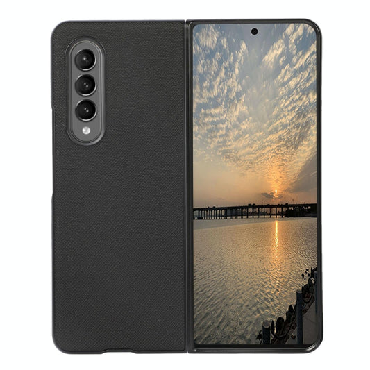 For Samsung Galaxy Z Fold4 5G Fold 4 Cross Texture Pu Leather Case - Black