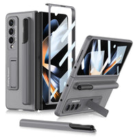 For Samsung Galaxy Z Fold4 5G Leather Case With Holder & Pen Slots - Thin & Shockproof - Grey