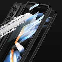 For Samsung Galaxy Z Fold4 5G Leather Case With Holder & Pen Slots - Thin & Shockproof - Grey