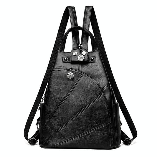Women Leather Backpack - Secure & Stylish - Black