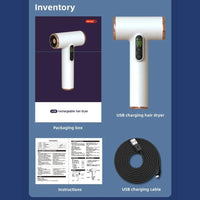 Rechargeable Hair Dryer 3 Speeds Adjustable White