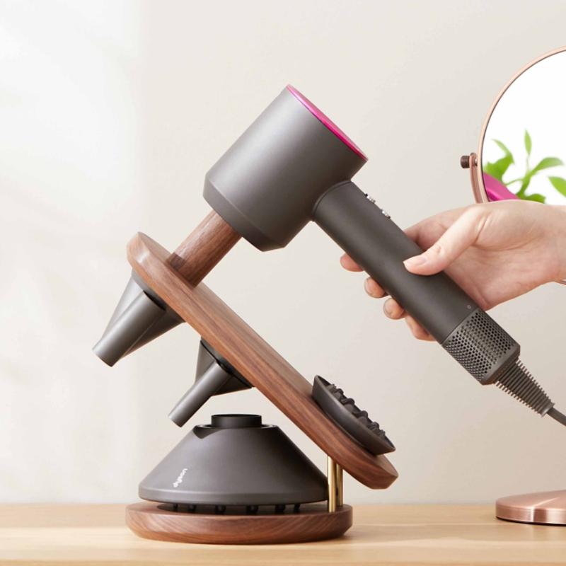 Black Walnut Hair Dryer Storage Bracket - Solid Wood