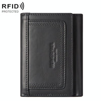 Rfid-blocking Leather Men Wallet with Multi-card Slots and Zipper Coin Pocket - Black