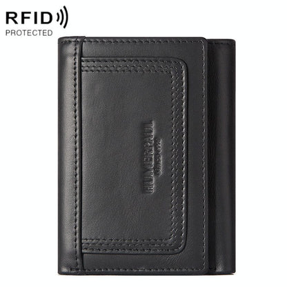 Rfid-blocking Leather Men Wallet with Multi-card Slots and Zipper Coin Pocket - Black