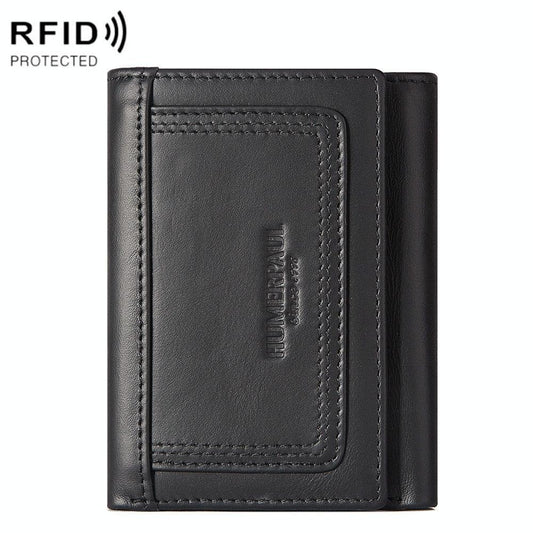 Rfid-blocking Leather Men Wallet with Multi-card Slots and Zipper Coin Pocket - Black