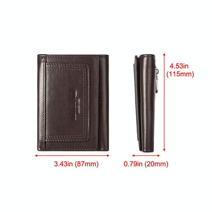 Rfid-blocking Leather Men Wallet with Multi-card Slots and Zipper Coin Pocket - Black