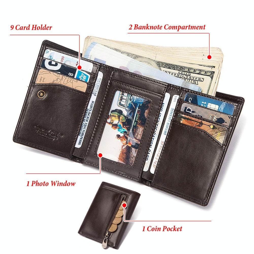 Rfid-blocking Leather Men Wallet with Multi-card Slots and Zipper Coin Pocket - Black