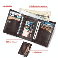 Rfid-blocking Leather Men Wallet with Multi-card Slots and Zipper Coin Pocket - Black