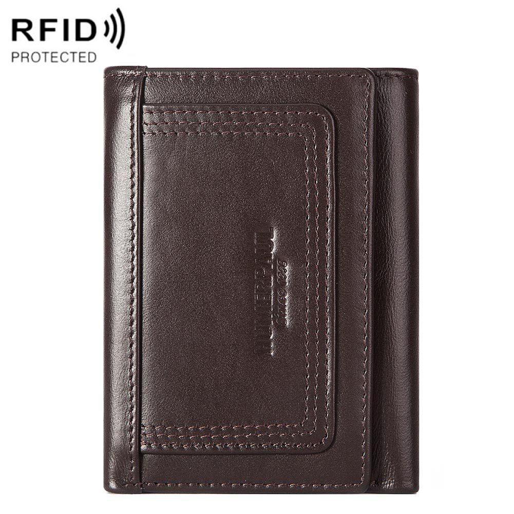 Rfid-blocking Leather Men Wallet with Multi-card Slots and Zipper Coin Pocket - Black