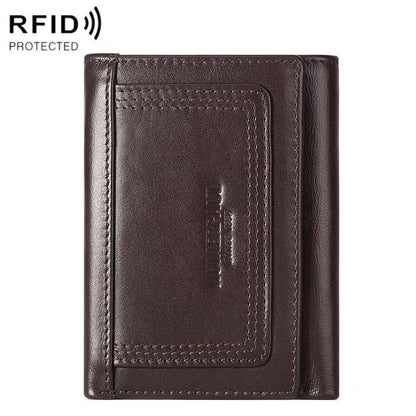 Rfid-blocking Leather Men Wallet with Multi-card Slots and Zipper Coin Pocket - Black