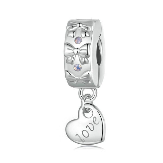 925 Sterling Silver Platinum Plated Bow Heart Bracelet With Beads