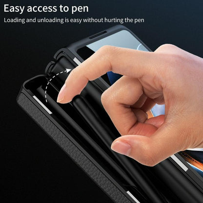 For Samsung Galaxy Z Fold4 5G Leather Phone Case With Foldable Hinge And Holder - Black