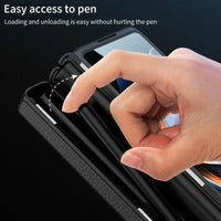 For Samsung Galaxy Z Fold4 5G Leather Phone Case With Foldable Hinge And Holder - Black