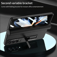 For Samsung Galaxy Z Fold4 5G Leather Phone Case With Foldable Hinge And Holder - Black