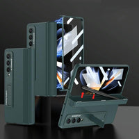 For Samsung Galaxy Z Fold4 5G Leather Phone Case With Foldable Hinge And Holder - Black