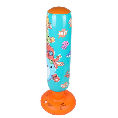 Children'S Inflatable Vertical Boxing Column - Cartoon Underwater Animal Pattern - 1.25M Height - Blue