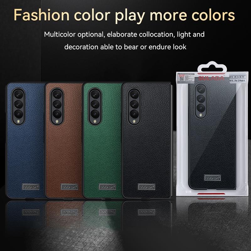 For Samsung Galaxy Z Fold4 5G Handmade Leather Shockproof Tpu Case - Green
