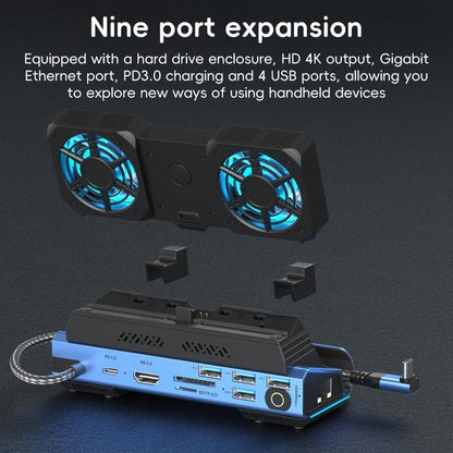 9-In-1 Usb-C Gaming Dock With Detachable Fan - Blue / Black