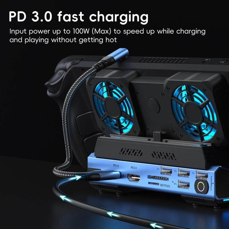 9-In-1 Usb-C Gaming Dock With Detachable Fan - Blue / Black