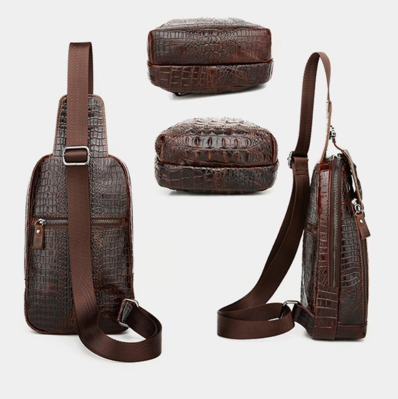 Men Cowhide Crocodile Texture Crossbody Chest Bag One Shoulder Design - Crocodile Pattern