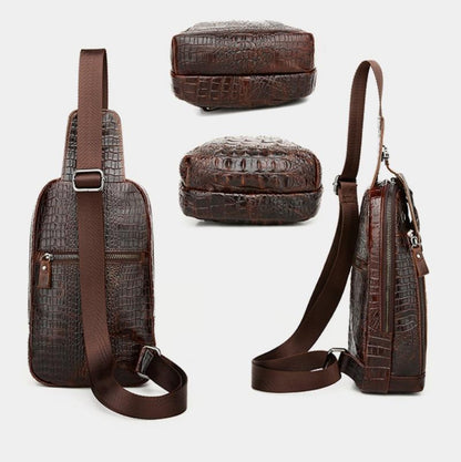 Men Cowhide Crocodile Texture Crossbody Chest Bag One Shoulder Design - Crocodile Pattern
