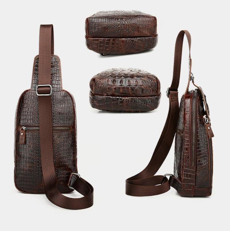 Men Cowhide Crocodile Texture Crossbody Chest Bag One Shoulder Design - Crocodile Pattern