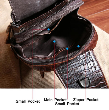 Men Cowhide Crocodile Texture Crossbody Chest Bag One Shoulder Design - Crocodile Pattern