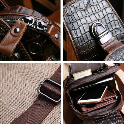 Men Cowhide Crocodile Texture Crossbody Chest Bag One Shoulder Design - Crocodile Pattern
