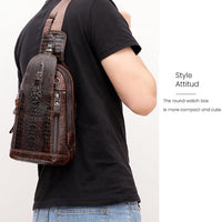 Men Cowhide Crocodile Texture Crossbody Chest Bag One Shoulder Design - Crocodile Pattern