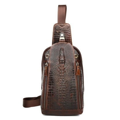 Men Cowhide Crocodile Texture Crossbody Chest Bag One Shoulder Design - Crocodile Pattern