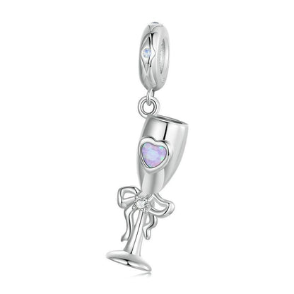 925 Sterling Silver Romantic Platinum Champagne Goblet Pendant