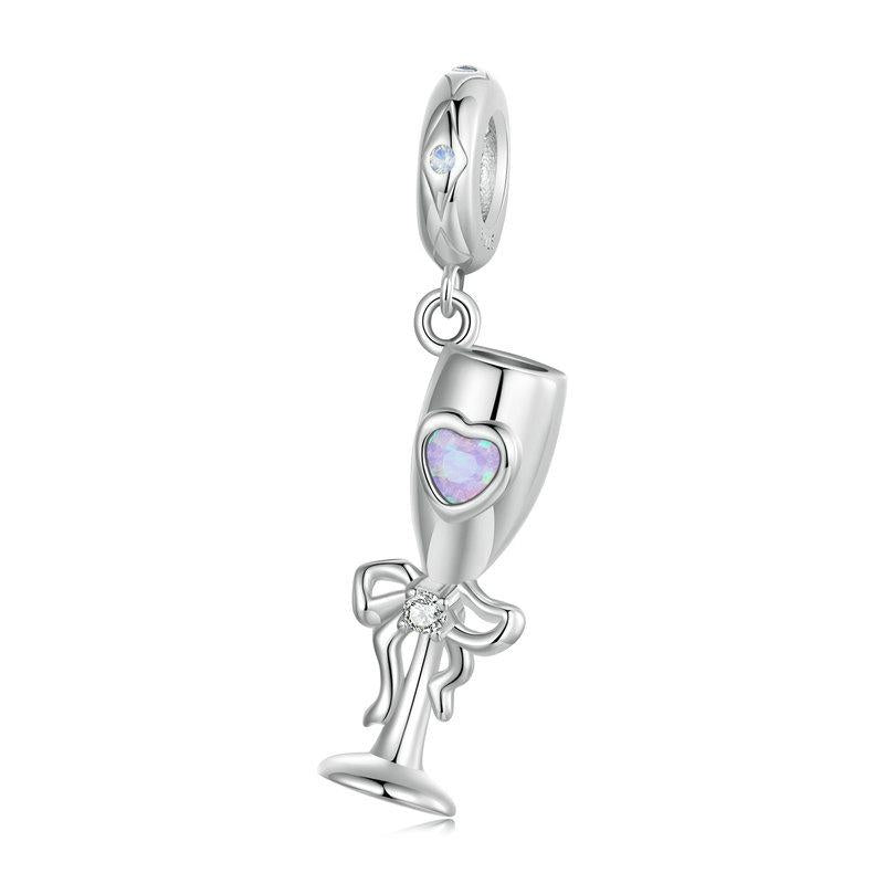 925 Sterling Silver Romantic Platinum Champagne Goblet Pendant