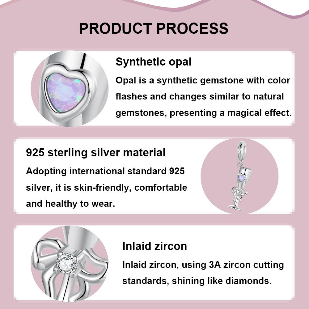 925 Sterling Silver Romantic Platinum Champagne Goblet Pendant