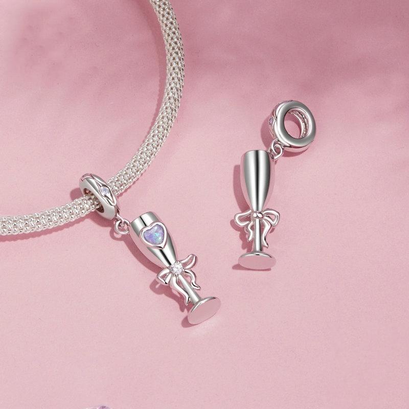 925 Sterling Silver Romantic Platinum Champagne Goblet Pendant