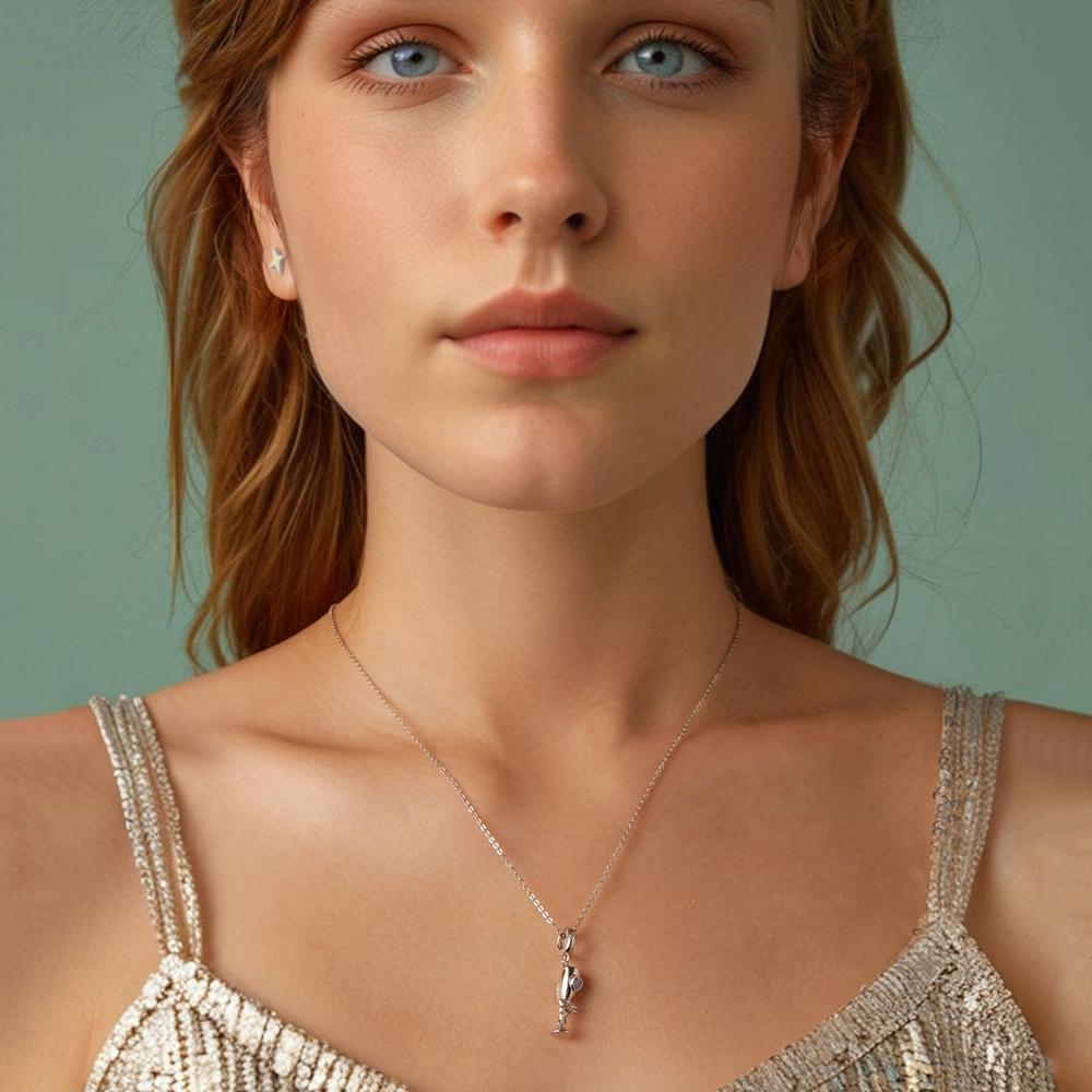 925 Sterling Silver Romantic Platinum Champagne Goblet Pendant