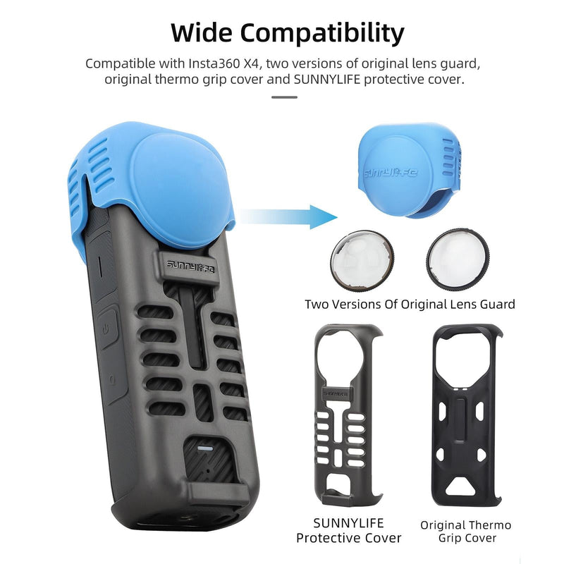 Silicone Shockproof Case and Lens Cover for Insta360 X4 by Sunnylife - Black - Lens Body Cover Kit
