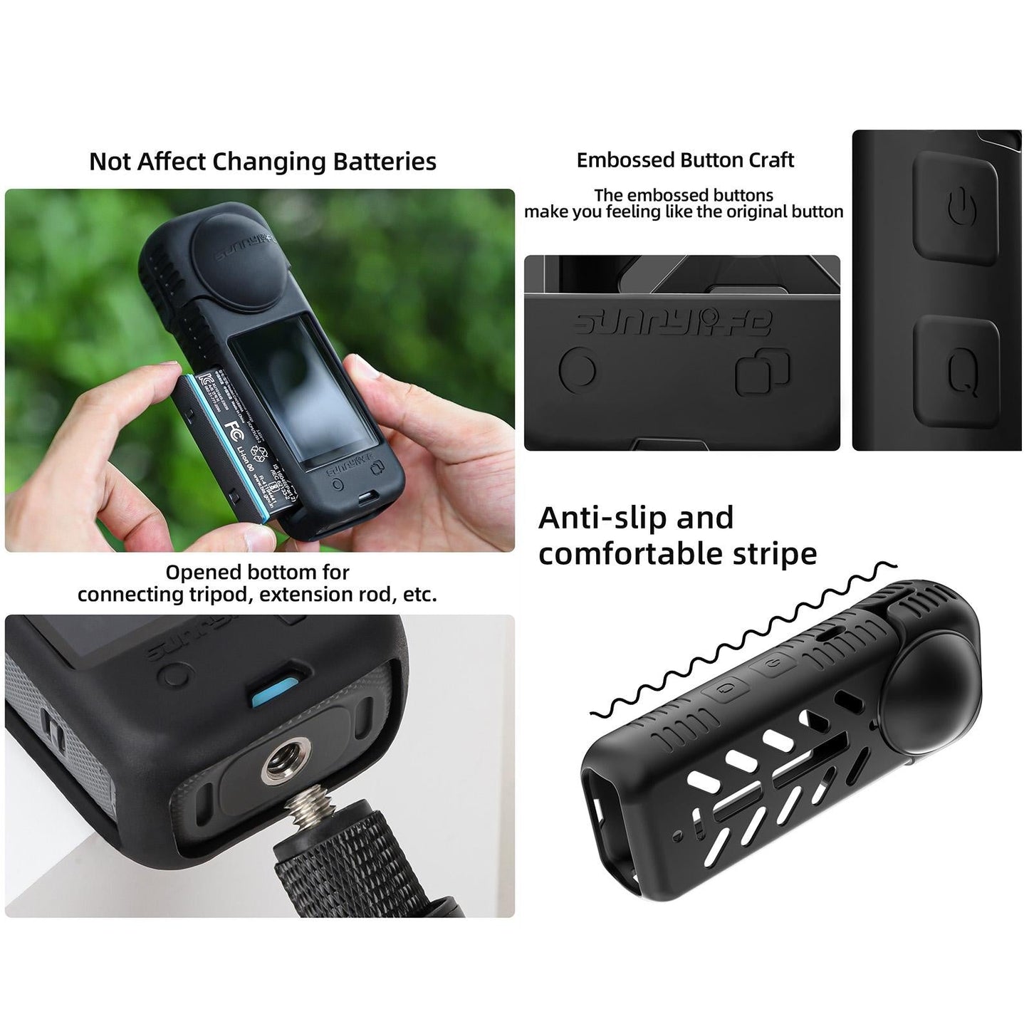 Silicone Shockproof Case and Lens Cover for Insta360 X4 by Sunnylife - Black - Lens Body Cover Kit