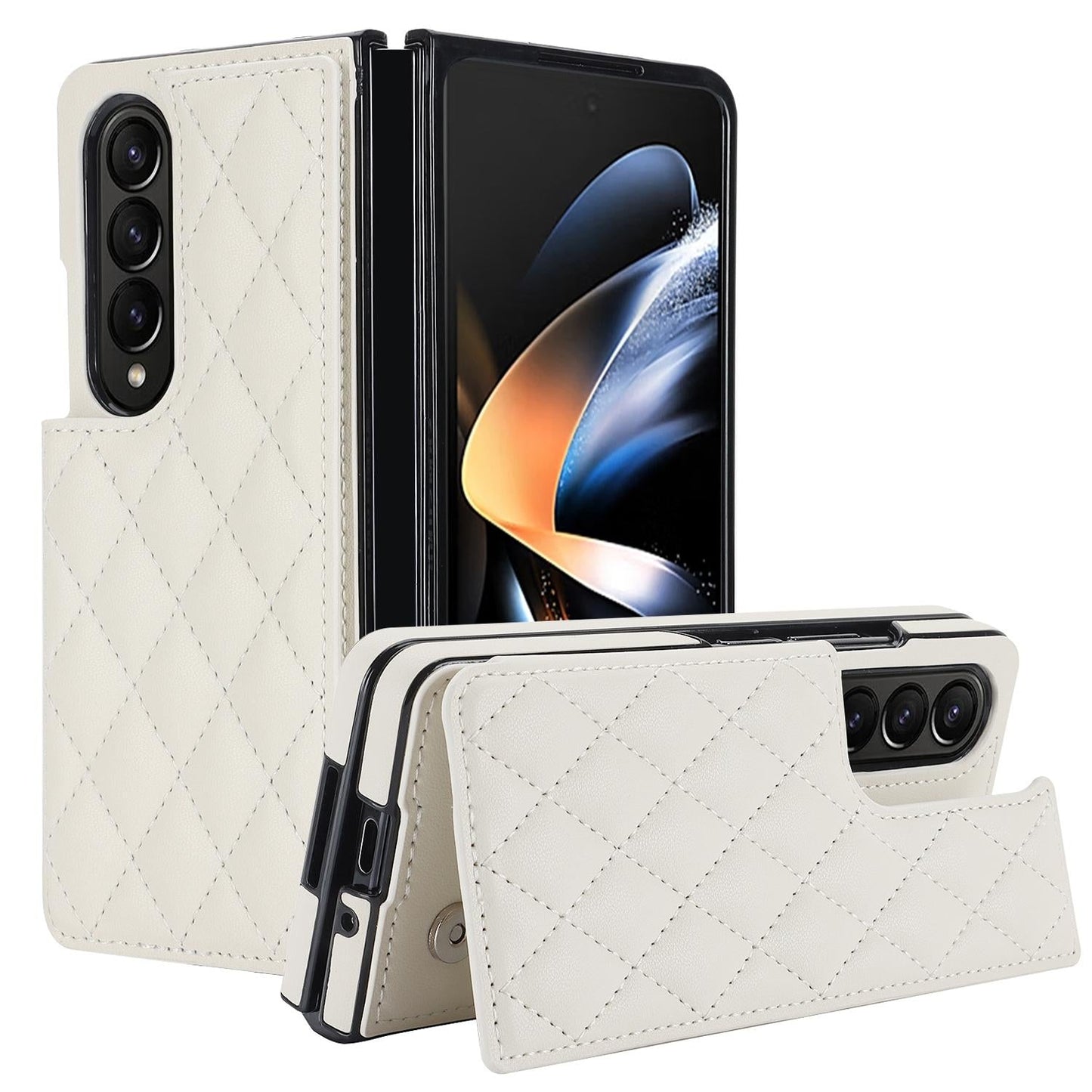 For Samsung Galaxy Z Fold4 5G Foldable Full Coverage Double Buckle Pu Phone Case - Black