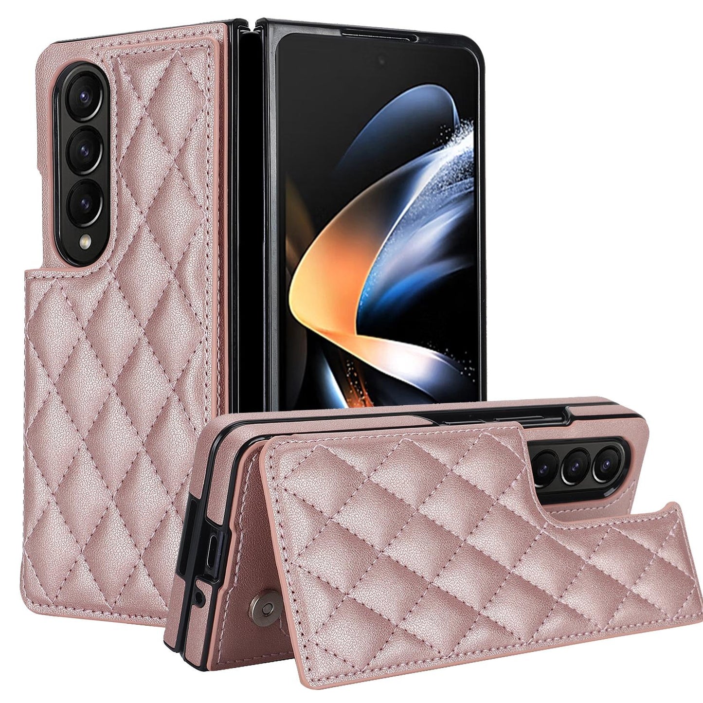 For Samsung Galaxy Z Fold4 5G Foldable Full Coverage Double Buckle Pu Phone Case - Black