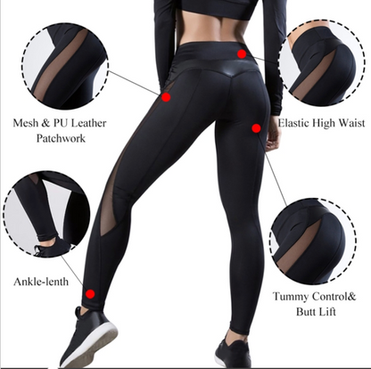 Push Up Fitness Leggings - Seamless Mesh Workout Pants For Women Xl Black