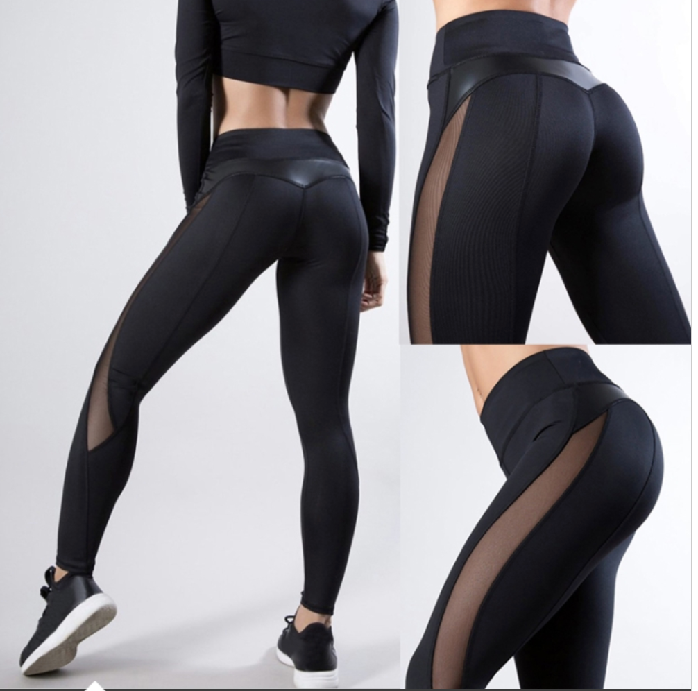 Push Up Fitness Leggings - Seamless Mesh Workout Pants For Women Xl Black